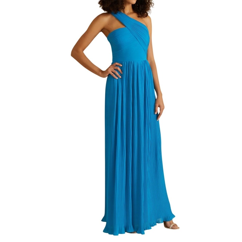 AMUR Skye One Shoulder Pleated Chiffon Maxi Gown Blue Formal Dress 4